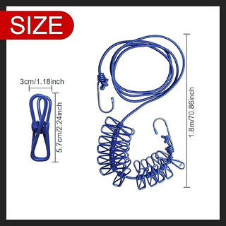 Cloth Drying Rope with 12 Hooks - Outdoor Cloth Drying Line Nylon Retractable Clothesline (1.9 m) view 2