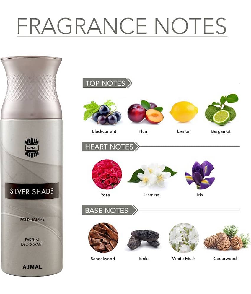Ajmal Silver Shade Perfume Deodorant 200ml Body Spray Gift For men Pack of 1 view 2