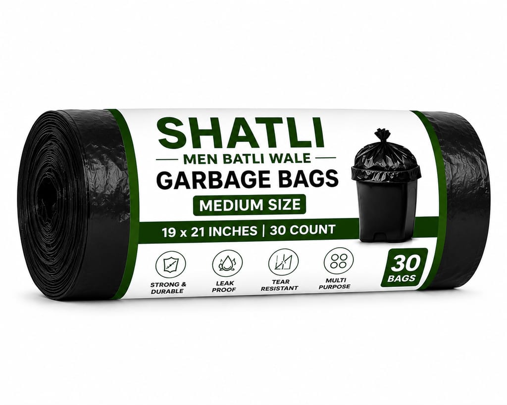 Garbage Bags Medium Size 19 x 21 Inches | 30 Count (30 Bags x 1 Roll) | Black Plastic Trash Bags for Dry & Wet Waste | Strong & Leak-Proof