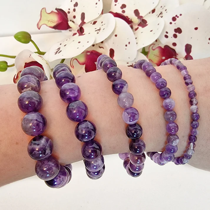 Amethyst Gemstone Bracelet Handmade Healing & Protective Crystal (Bead Size - 6 mm ) (Size - 7.5") view 2