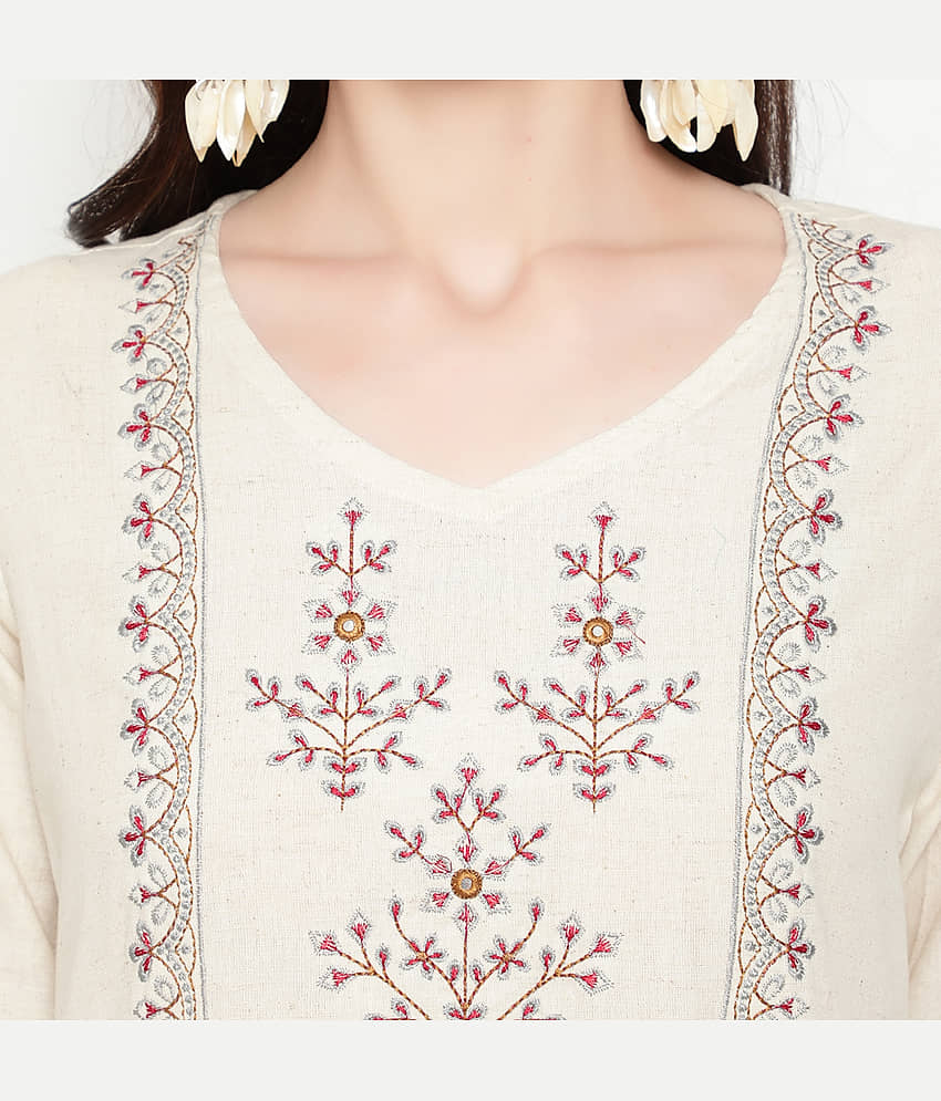 Antaran Cotton Blend Embroidered Straight Women's Kurti - White ( Pack of 1 ) view 2