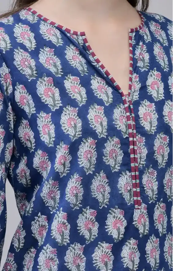 Blue Pink Booti Kurta Set view 2