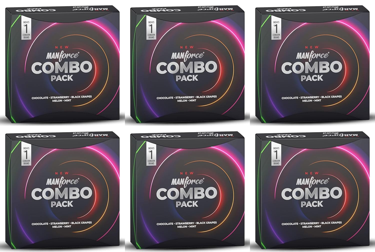Manforce Combo Lubricated Dotted Condom | Chocolate Strawberry Black Grapes Melon & Mint | 20 Sheets x Pack of 6 view 2