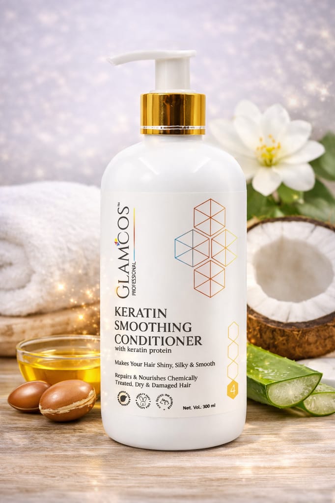 Glamcos Professional Keratin Smoothing Conditioner with Keratin Protein | Repairs, Nourishes & Smoothens Dry, Damaged & Chemically Treated Hair | Salon Hair Conditioner – 300 ml view 2