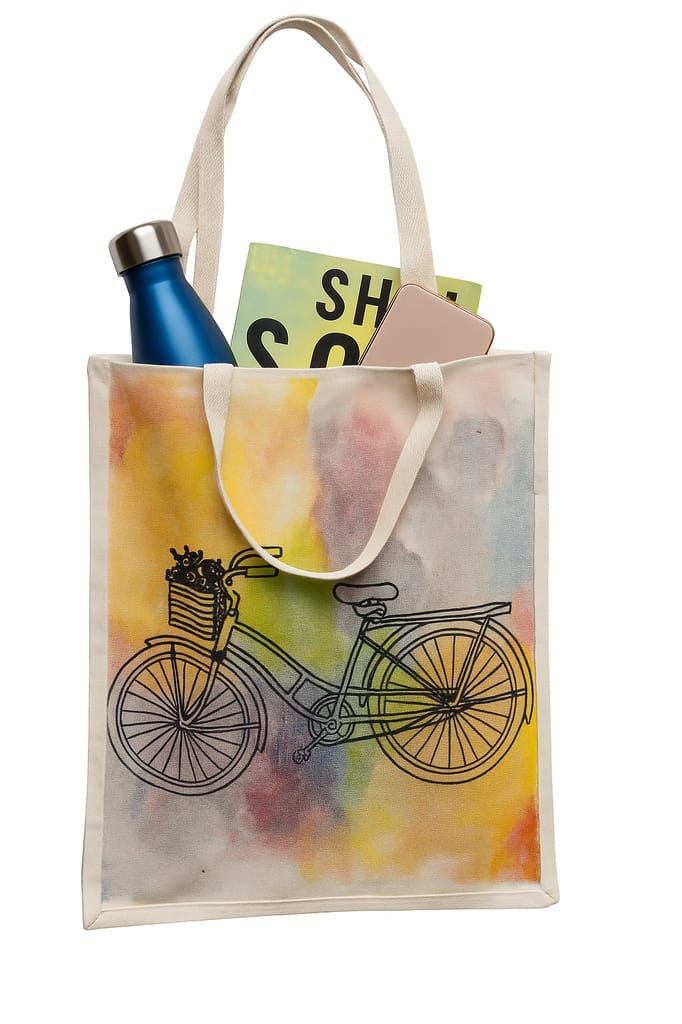 Stylish Bicycle Print Watercolor Canvas Tote Bag view 2