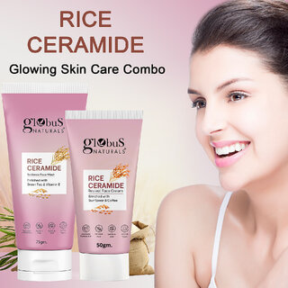 Globus Naturals Rice Ceramide Combo For Korean Glass Skin, Set of 2, Face Cream 50 gm & Face Wash 75 gm view 2