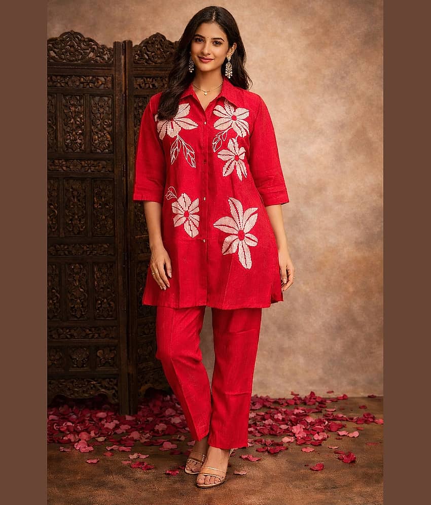 Aarika Women Embroidered Tunic With Trousers Co-Ord Set ( Pink )