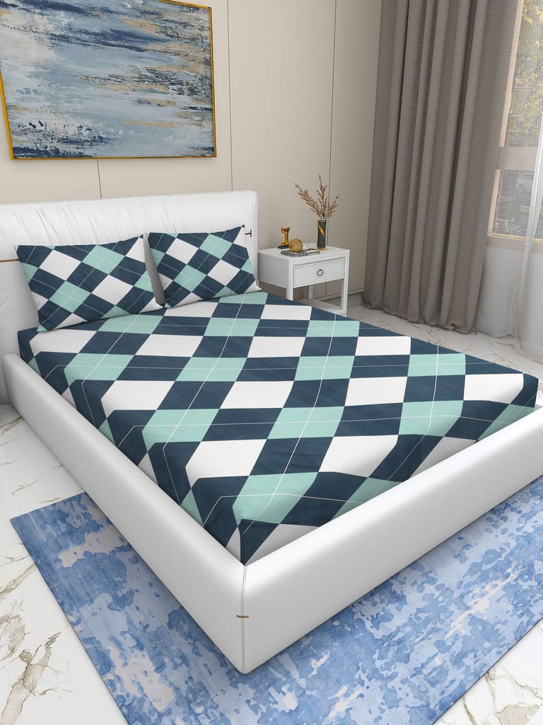 Quirky Home Rome Collection Premium Cotton Blend 180 TC Flat Double Wrinklefree Bedsheet with 2 Pillow Covers, BWG Check view 2