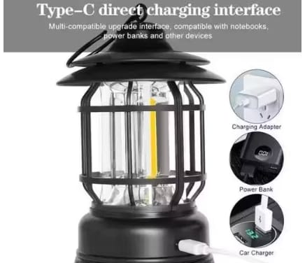 LED Camping Lantern, Rechargeable Retro Metal Camp Light 6 hrs Lantern Emergency Light (Multicolor) view 2
