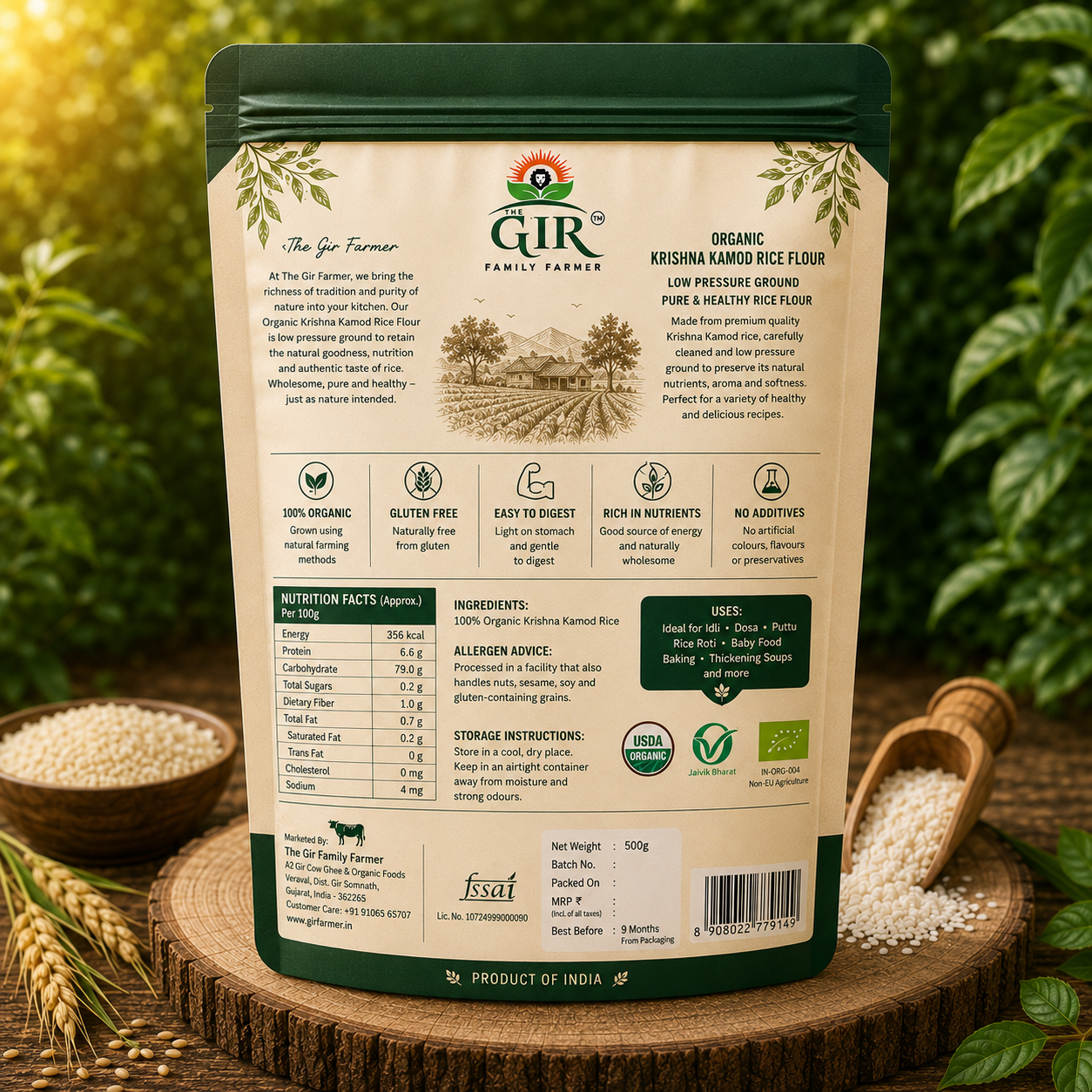 Organic Krishna Kamod Rice Flour | Low Pressure Ground Pure & Healthy Rice Flour view 2