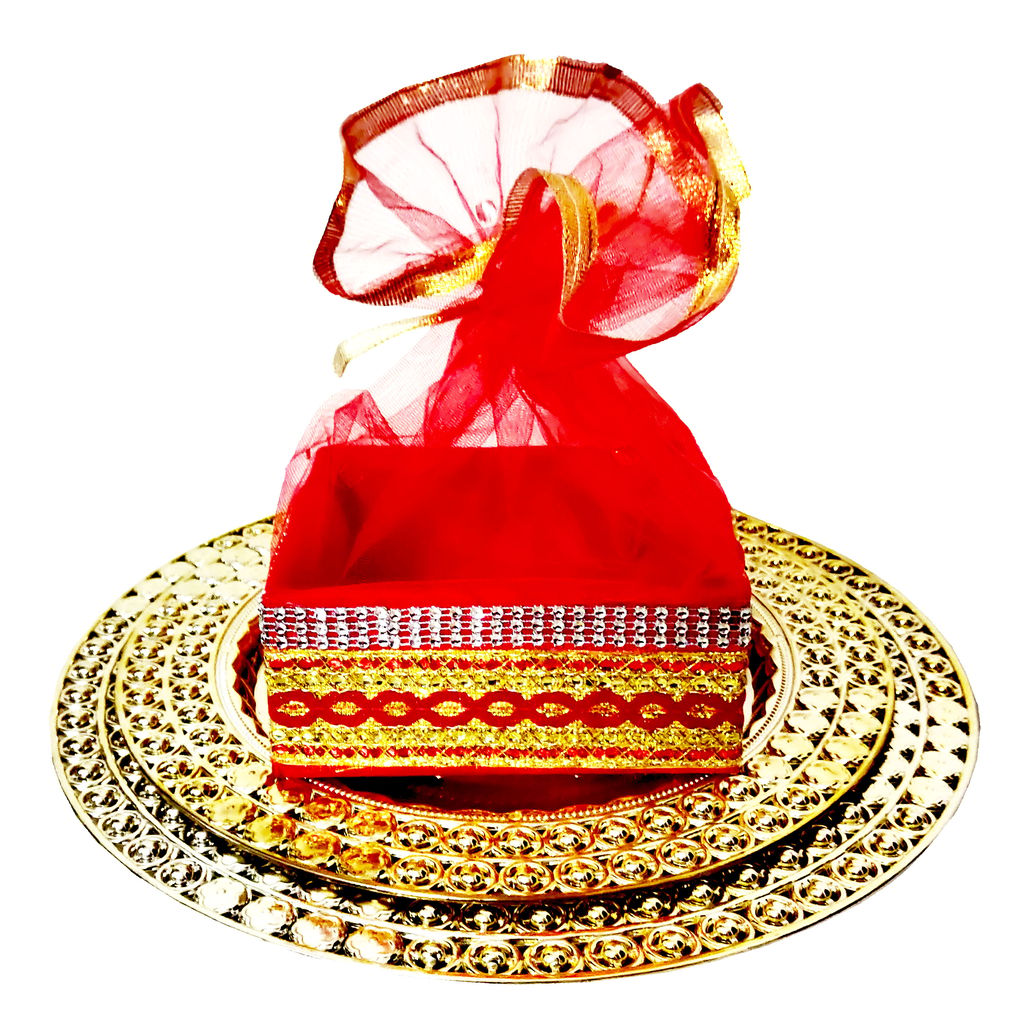 Omkar by R3 Inc. Royal Golden Gifting Set for Gifts Hampers | Designer Shagun Plate/Tray | Wedding Basket for gift/fruit Packing (Plate - Regular & Jumbo & Basket/Pack of 3) view 2