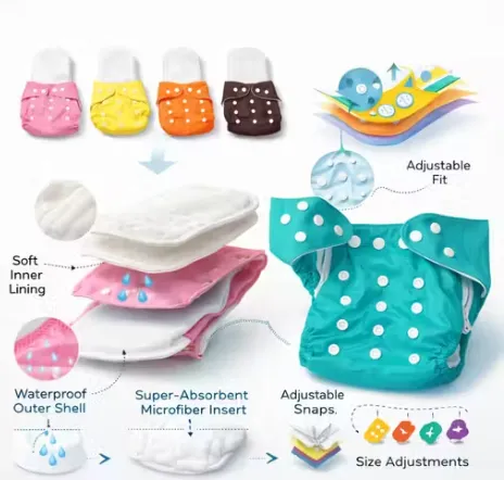 Pack of 6 with 6 Insert Breathable Cloth Diaper Set view 2