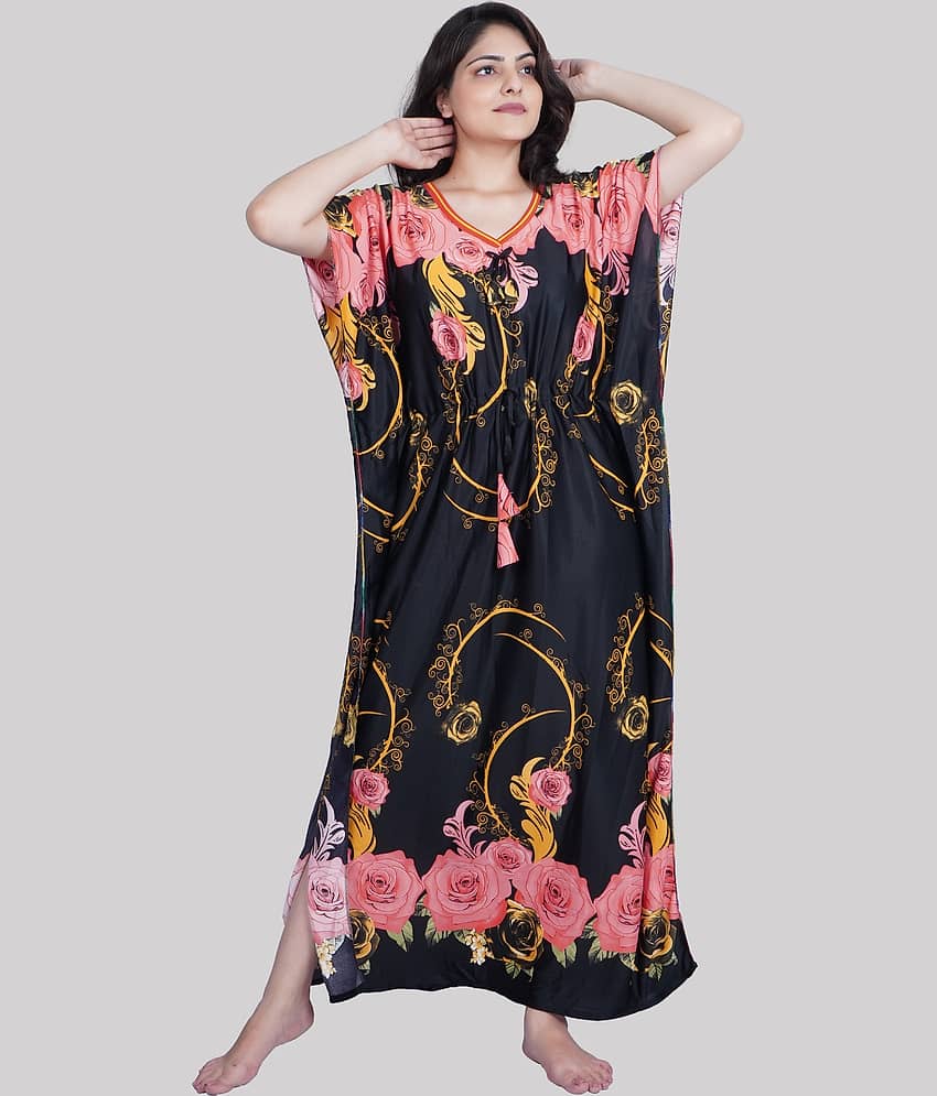 PURSA - Red Satin Women's Nightwear Kaftan Night Dress ( Pack of 1 )