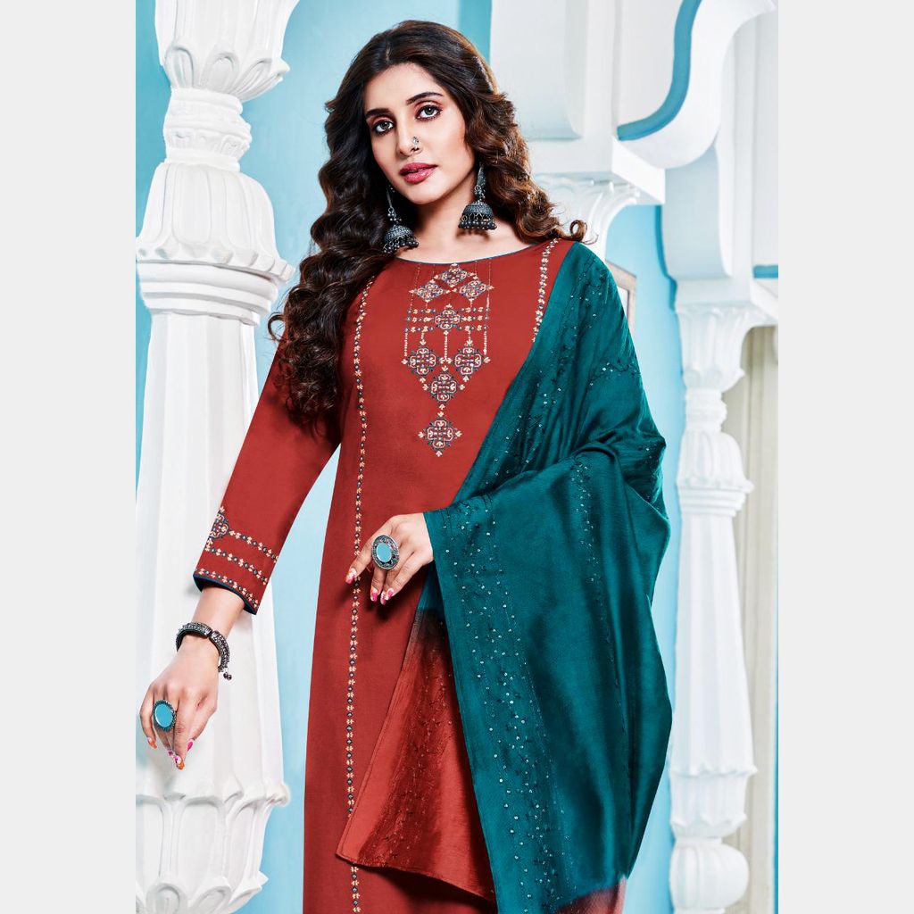 TALK BY FASHION Women Embroidered Heavy Rayon Kurta with Pants & Dupatta view 2