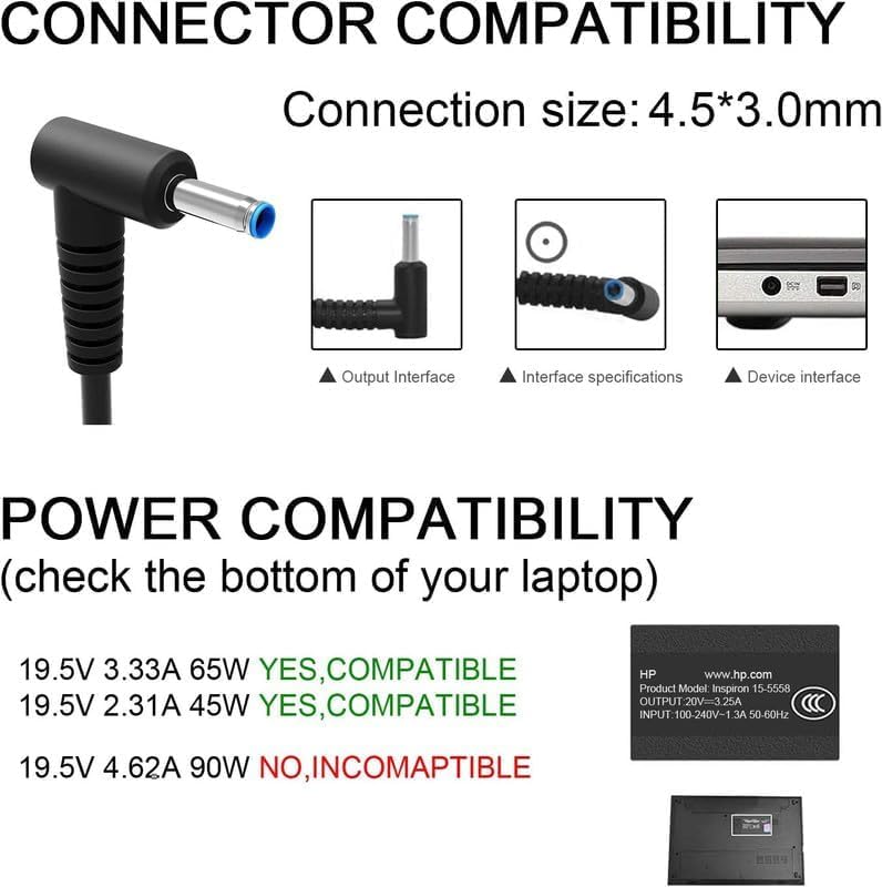 HP 65W AC Blue Pin Laptops Charger Adapter 4.5mm fit for HP Pavilion Black (with 3 pin Power Cable) view 2