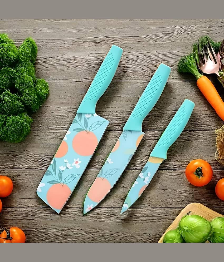 KRAMOX Kitchen Knife for Cooking, Cutting, Slicing, Kitchen Knives Set, Stainless Steel 3 Pieces Professional Knife Set with Color Coating and Non-Slip Handle Chef Knife Set (Sky Blue) view 2