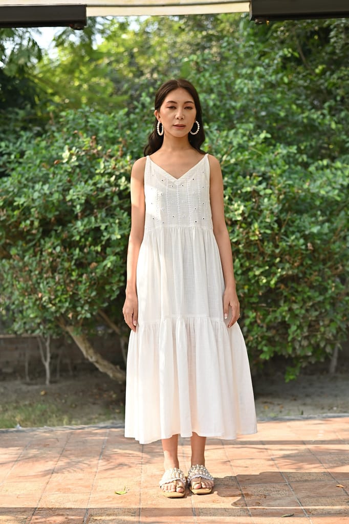Jasmine Sindhi Hand Embroidered Cotton Strappy Dress view 2