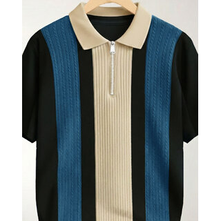Ausk Mens Black, Teal Blue Graphic Print Cotton Blend Polo Collar T-Shirt view 2