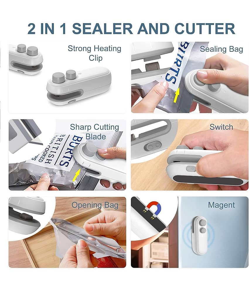 Bhavyta White Plastic Sealing Machine 2 in 1 USB Rechargeable Bag Sealer ( Set of 1 ) view 2