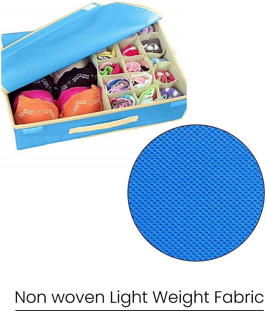 Non-Woven Foldable Organizer For Innerwear,Socks, Bra, Tie,Scarfs, 16+1 Compartment for Closet -Green (1U) view 2