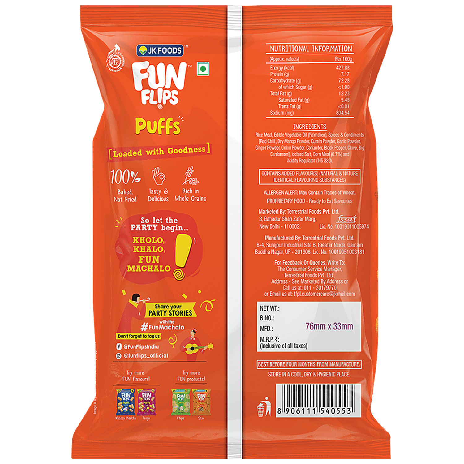 Fun Flips Puffs - Masala, Baked & Crunchy, Healthy Snacks, 75 G view 2