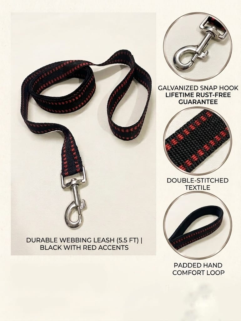 Black & Red Nylon Dog Leash for Medium & Large Dogs view 2