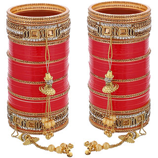 Lucky Jewellery Red Designer Chura Bridal Wedding Punjabi Choora Fashion Jewellery Chuda Set (792-M1C1-745-R) view 2