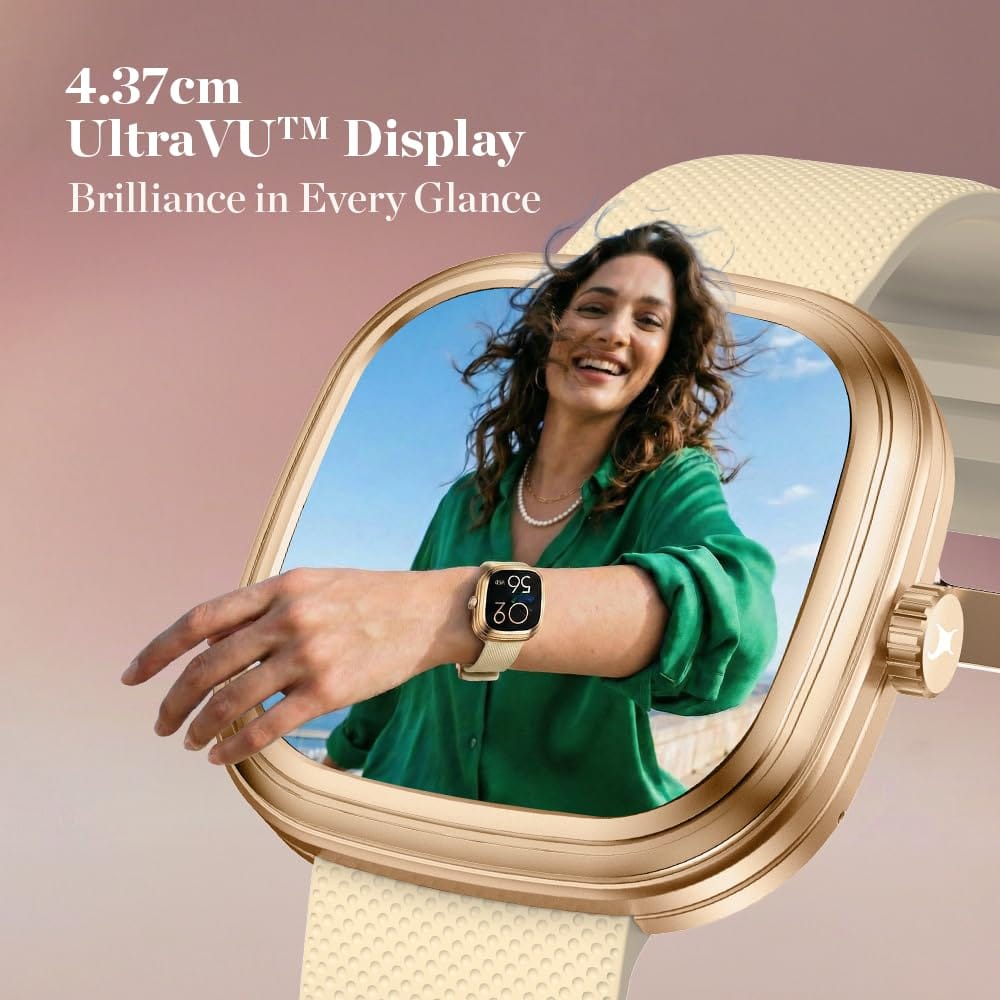 Fastrack Ryz Smart Watch For Women with 1.72” Super Ultra VU Display,Dynamic 60Hz Refresh Rate,AI Voice,Functional Crown,1ATM,BT Calling,HRM,SpO2 & Multiple Menu Styles,24/7 Health Suite - Light Beige view 2