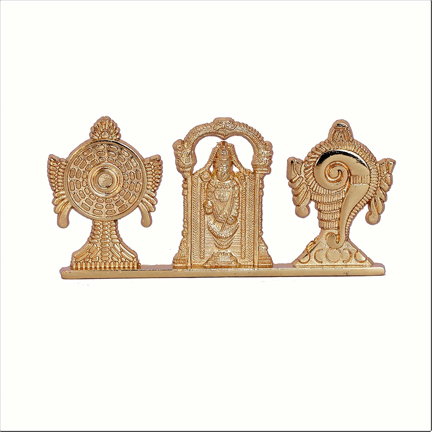 DreamKraft Tirupati Balaji Symbol Stand Shankh Chakra with Balaji Statue Gold Plating Antique view 2