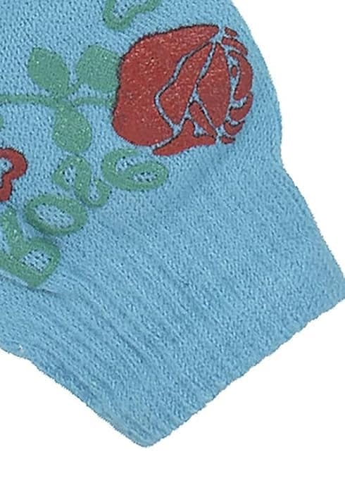 Girls' Blue Alice in Wonderland Gloves with Red Rose Applique view 2