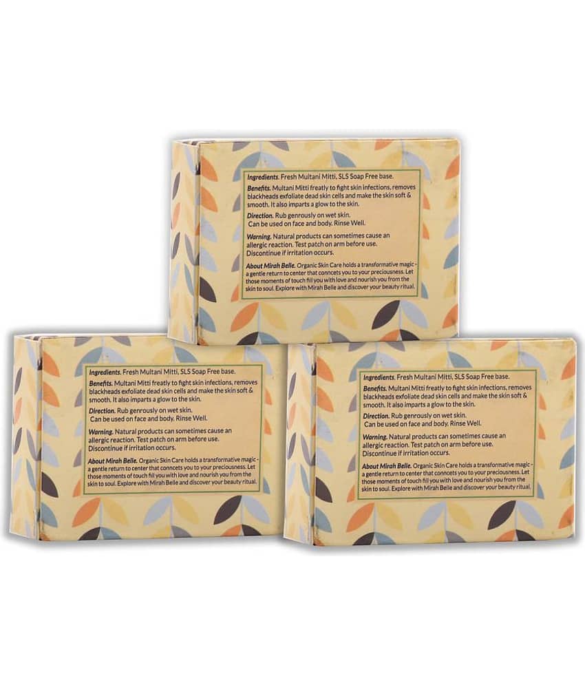 Mirah Belle - Organic Multani Mitti Healing Soap 125gm (Pack of 3) - For Skin Brightening- Handmade Soap 375gm view 2