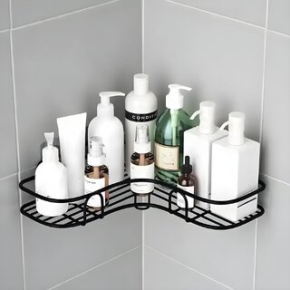 Metal Bathroom Organiser Without Drill Corner | Shelf Adhesive Stand For Corner Rack For Bathroom | Shampoo Holder For Accessories-Multipurpose Shelf view 2