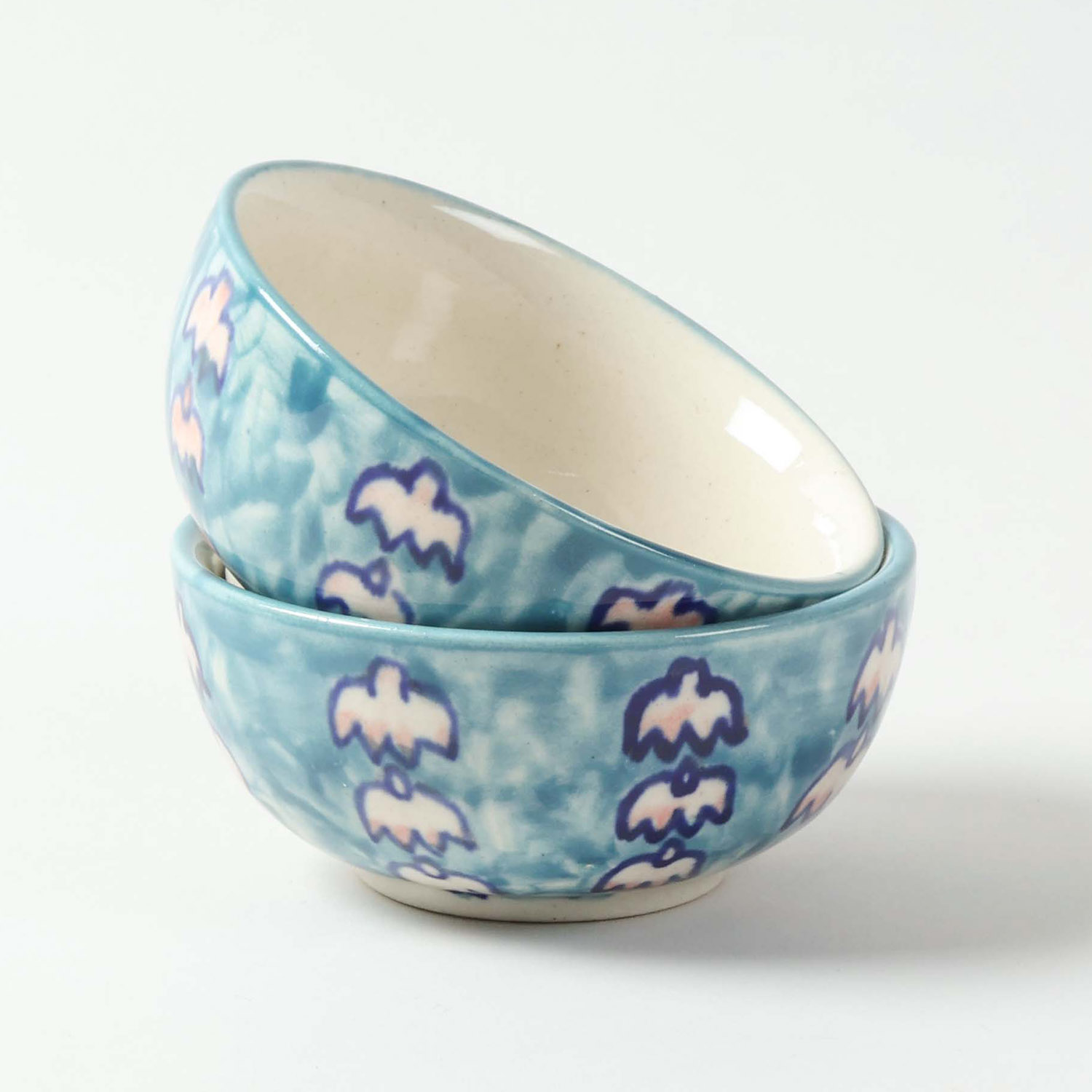 Red & Blue Floral Ceramic Katori Bowl / Portion Bowl Set of 2