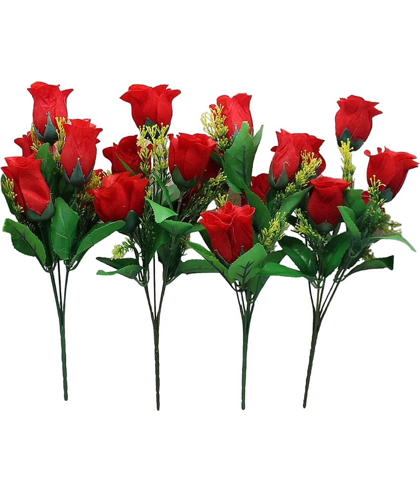 Hidooa - Red Rose Artificial Flowers Bunch ( Pack of 4 )