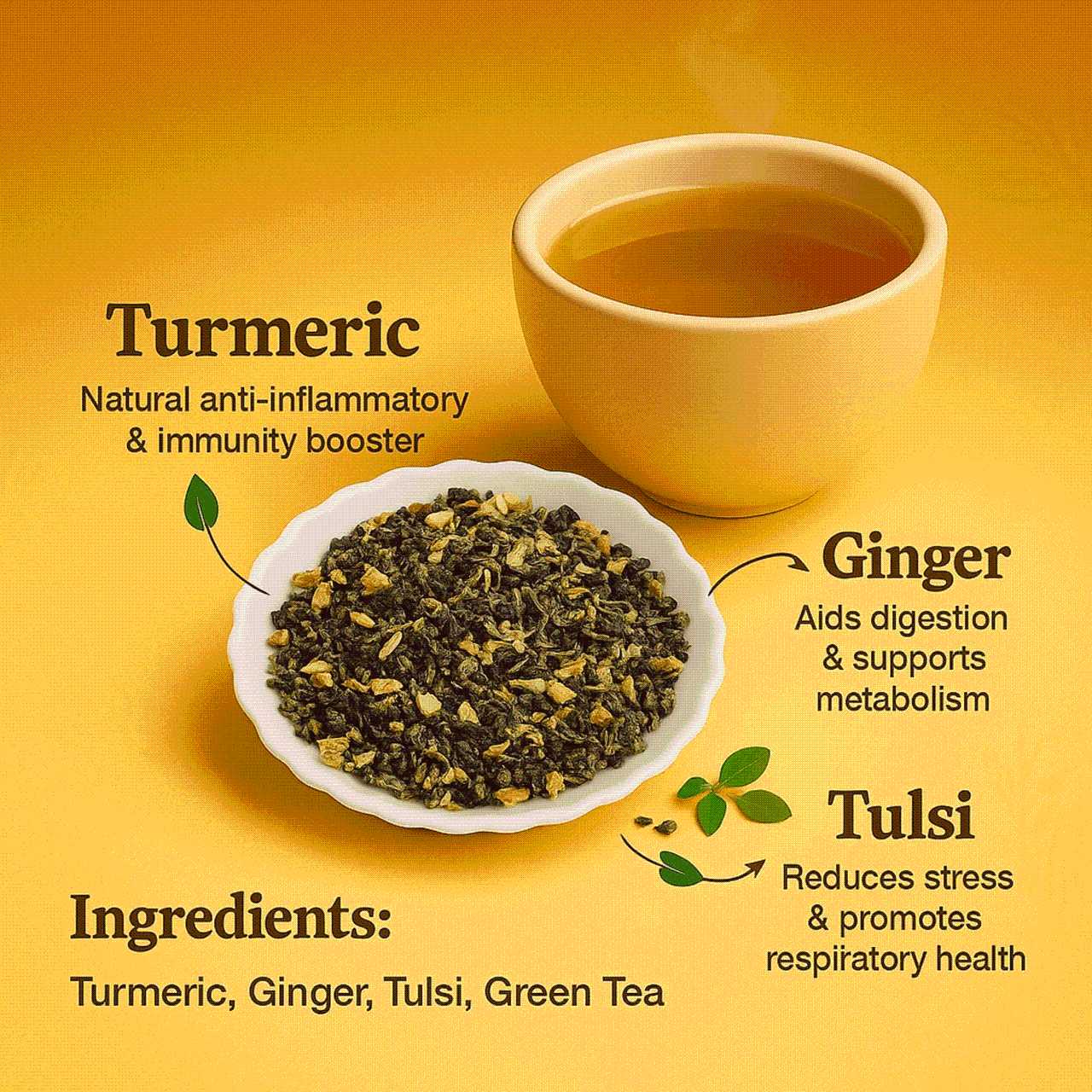 Brewora Turmeric Ginger Tulsi Green Tea Pouch - 100g view 2