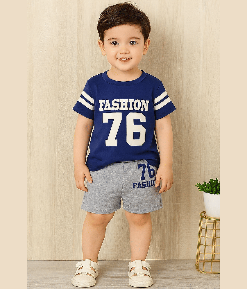CUTEVIBE Pack of 1 Unisex Cotton Blend T-Shirt & Shorts Set ( Royal Blue )