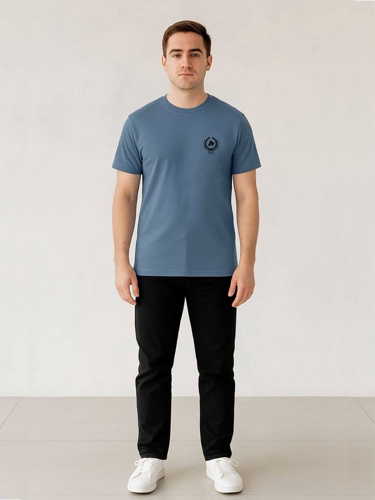 Cotton Royal Blue Plain Round neck T-Shirt view 2