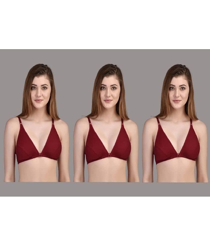 Zourt Pack of 3 Cotton Non Padded Women's Everyday Bra ( Maroon )