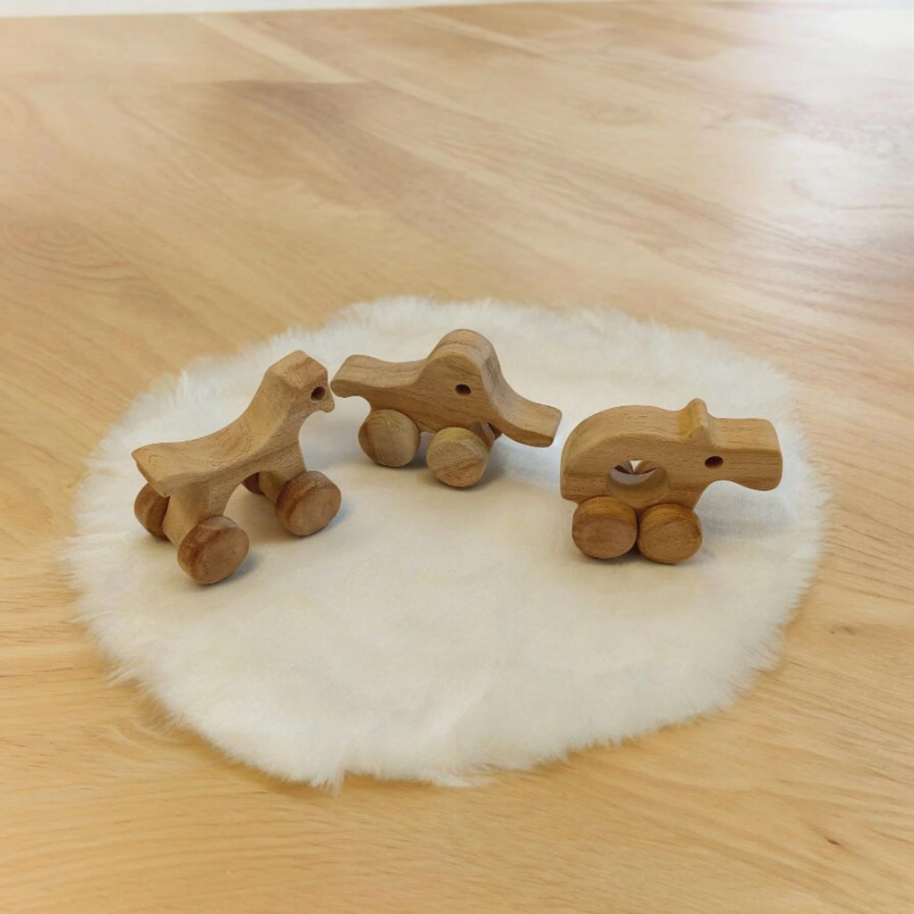Neemtoys Jungle Wheel Toys Neem Wood for Toddlers Horse Elephant and Hippo Shapes view 2