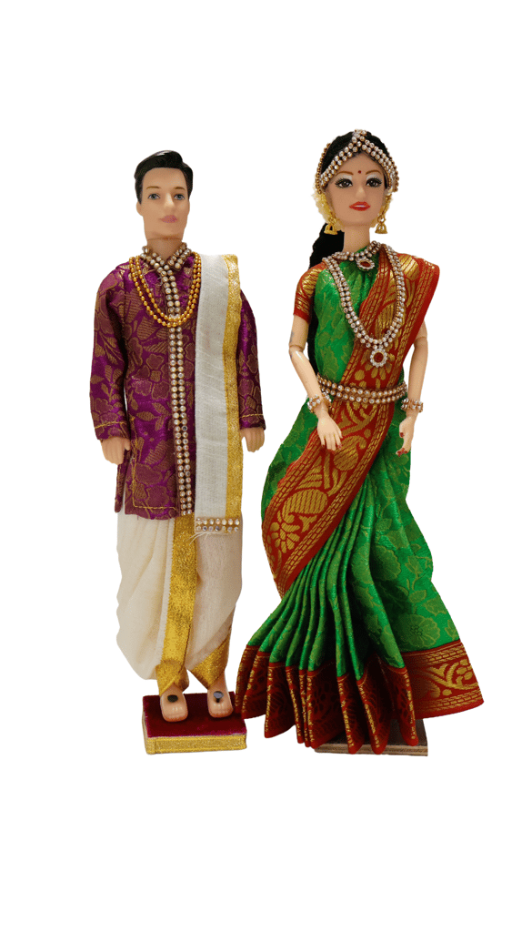 Indian Bridegroom Doll in Purple Brocade Kurta and Dhoti (Groom Style)