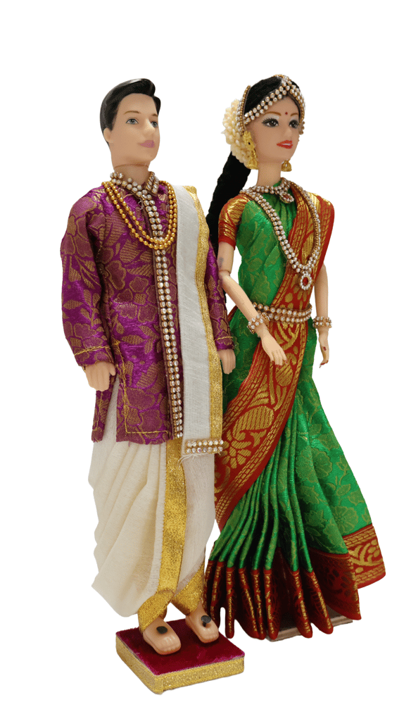 Indian Bridegroom Doll in Purple Brocade Kurta and Dhoti (Groom Style) view 2
