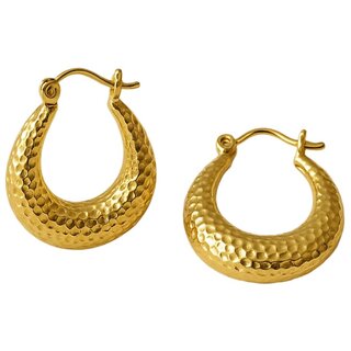 Gold-Plated Hammered Crescent Hoop Earrings, Wide Chunky Design view 2