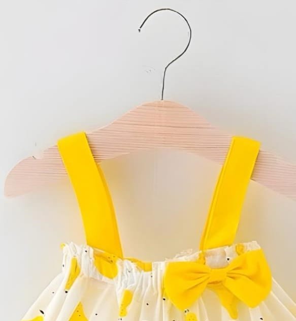 Yellow Pear Print Bowknot Baby Dress view 2