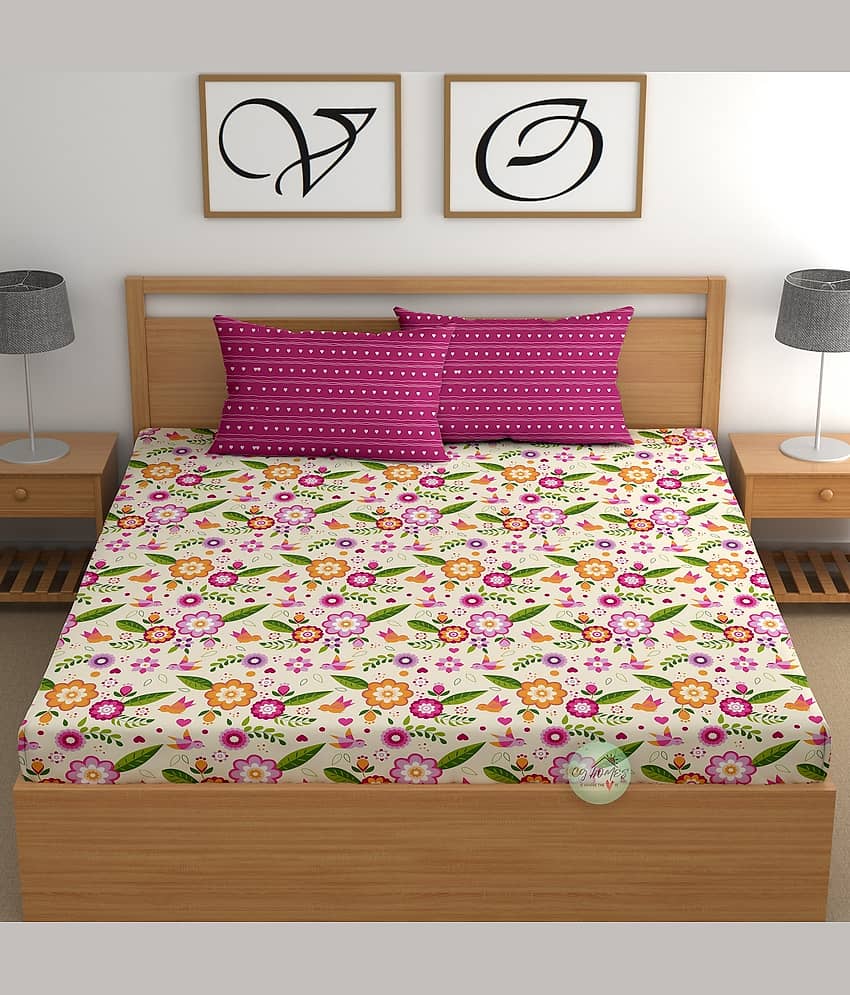 CG HOMES Cotton 1 Double Bedsheet with 2 Pillow Covers ( Multicolor ) view 2