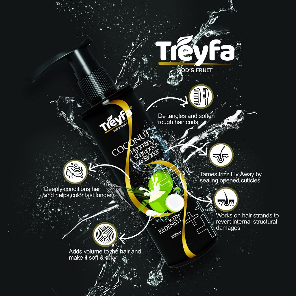 Treyfa Coconut hydrating shampoo conditioner for intense hydration, scalp nourishment & shiny hair view 2