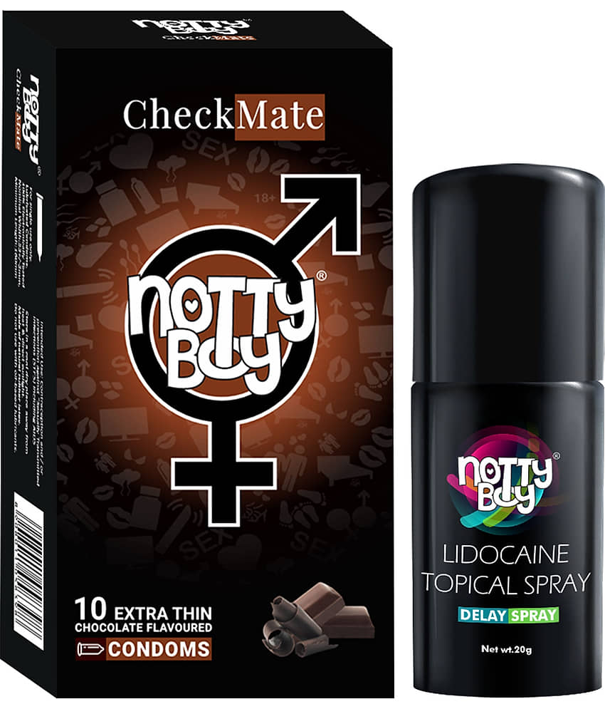 NottyBoy Lidocaine delay Spray For Men 20g, Chocolate Flavoured Condoms - Pack of 1