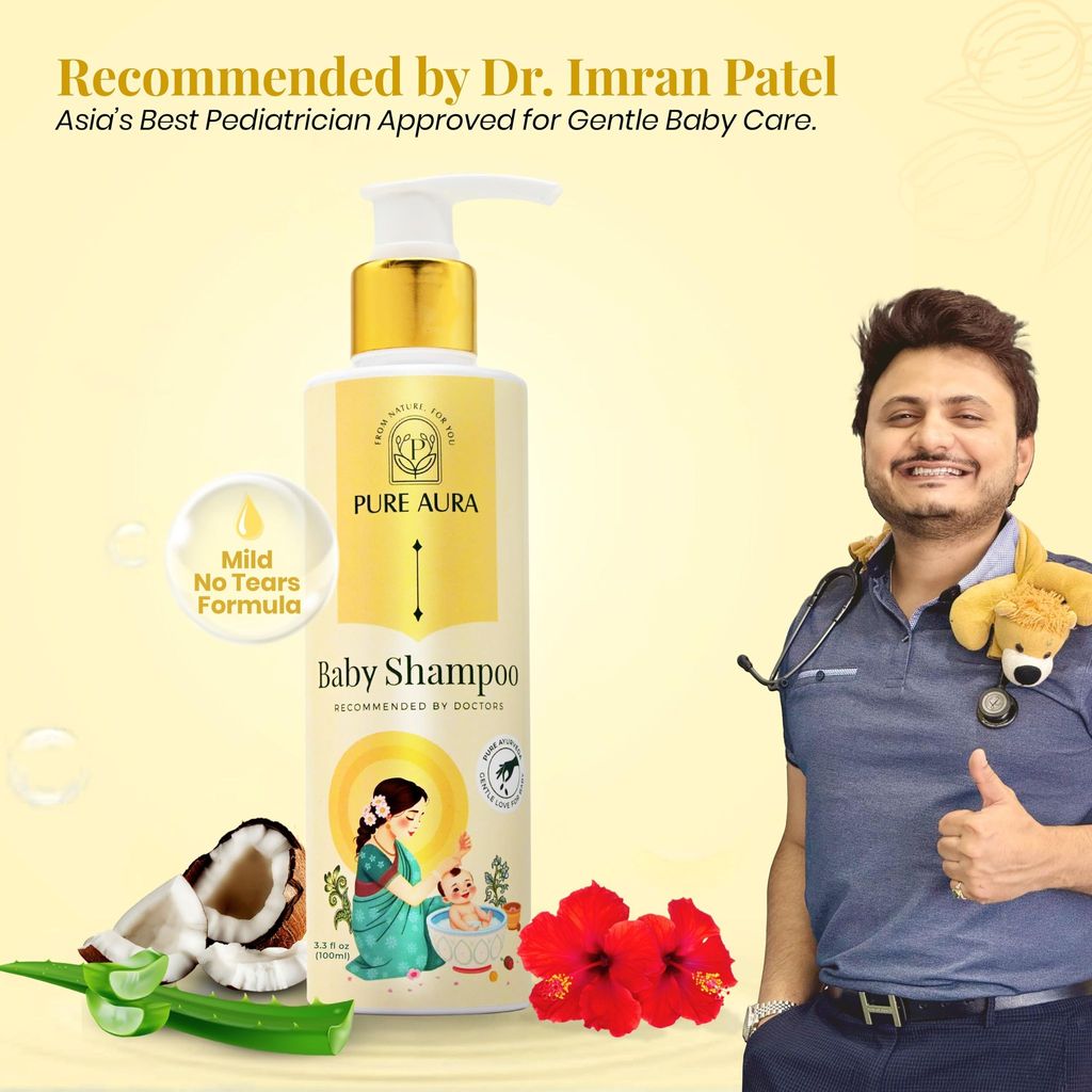 Pure Aura Baby Shampoo 100ml | Infused with 10 Ayurvedic Natural Herbs | Paraben-Free, Chemical-Free | Gentle & Nourishing for Baby's Hair & Scalp | Safe for Newborns & Kids | Doctors Recommended (Pack 0f 1) view 2