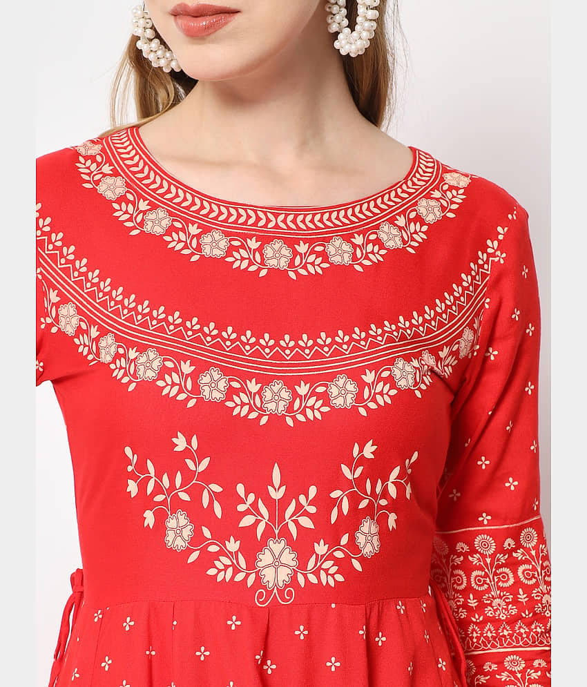 Kbz - Red Rayon Women's Flared Kurti ( Pack of 1 ) view 2