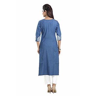 Aprika Women's Ethnic Denim Blue A-line Kurti (L186) view 2