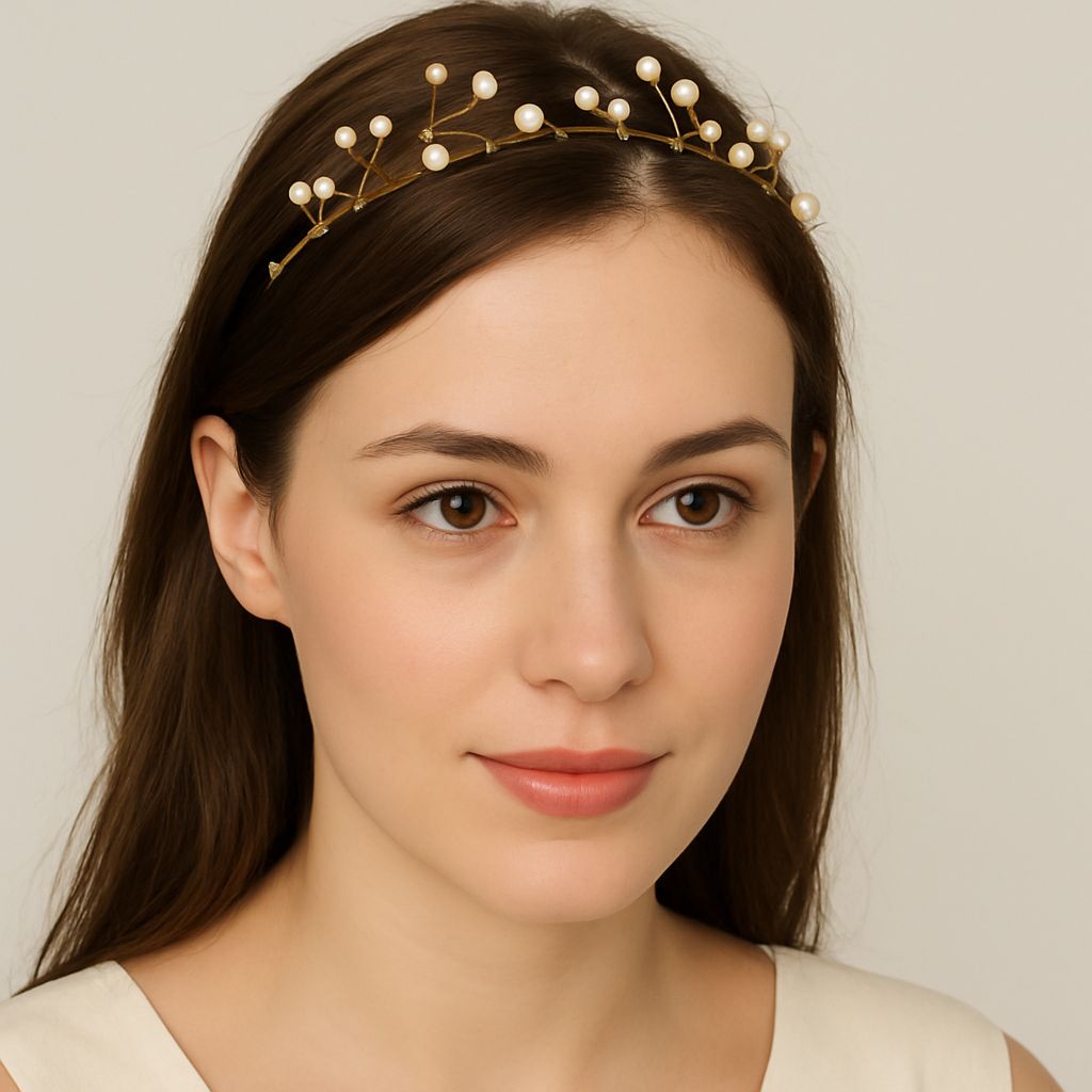 Pearl Blossom Gold Wire Headband view 2